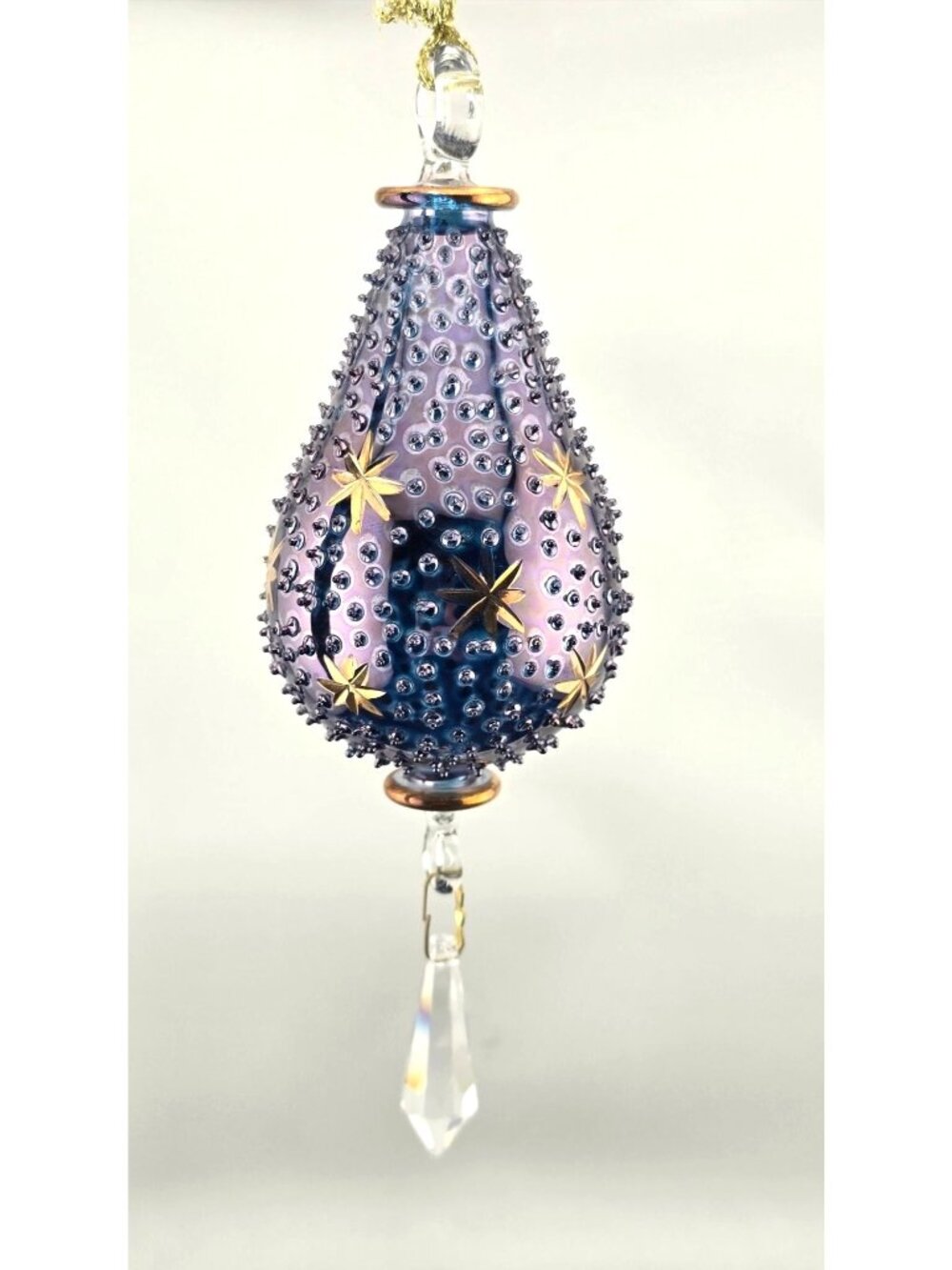 NWT Kurt Adler Luxor Glass Ornament Purple & Gold Crystal Drop 24-Kt Gold